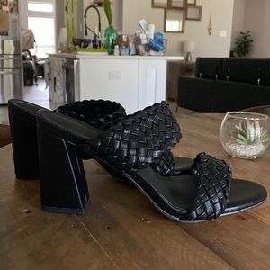 Black Braided Slanted Block Heel Sandal Size 10.5?